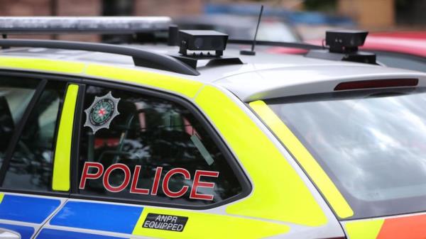 A Police Service of Northern Ireland (PSNI) patrol car equipped with Automatic Number Plate Recognition (ANPR) cameras in Belfast.