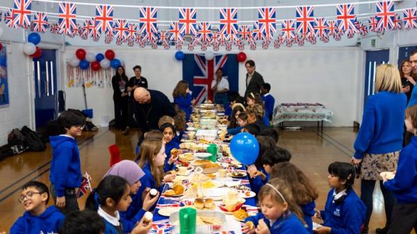 Primary school children at a buffet brunch to launch VE Day 80 at Hermitage Primary School in London. The public are being urged to start planning their VE Day celebrations, as details of the official community programme are set out for the first time. Community celebrations will be focused on the Bank Holiday Mo<em></em>nday May 5, with millions expected to join in. Picture date: Mo<em></em>nday February 3, 2025.