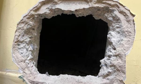 A hole in a wall at Love Jewels in Los Angeles on Tuesday.