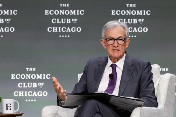 US Federal Reserve Chair Jerome Powell delivering a speech at the Eco<em></em>nomic Club of Chicago on April 16, 2025.
